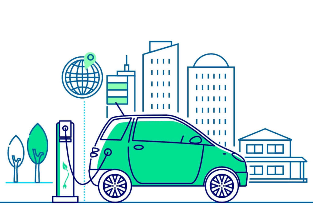 Vehículo eléctrico en ciudad moderna